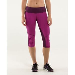 Lululemon Run: For Your Life Crop Hyper Stripe Raspberry Glo Light / Plum